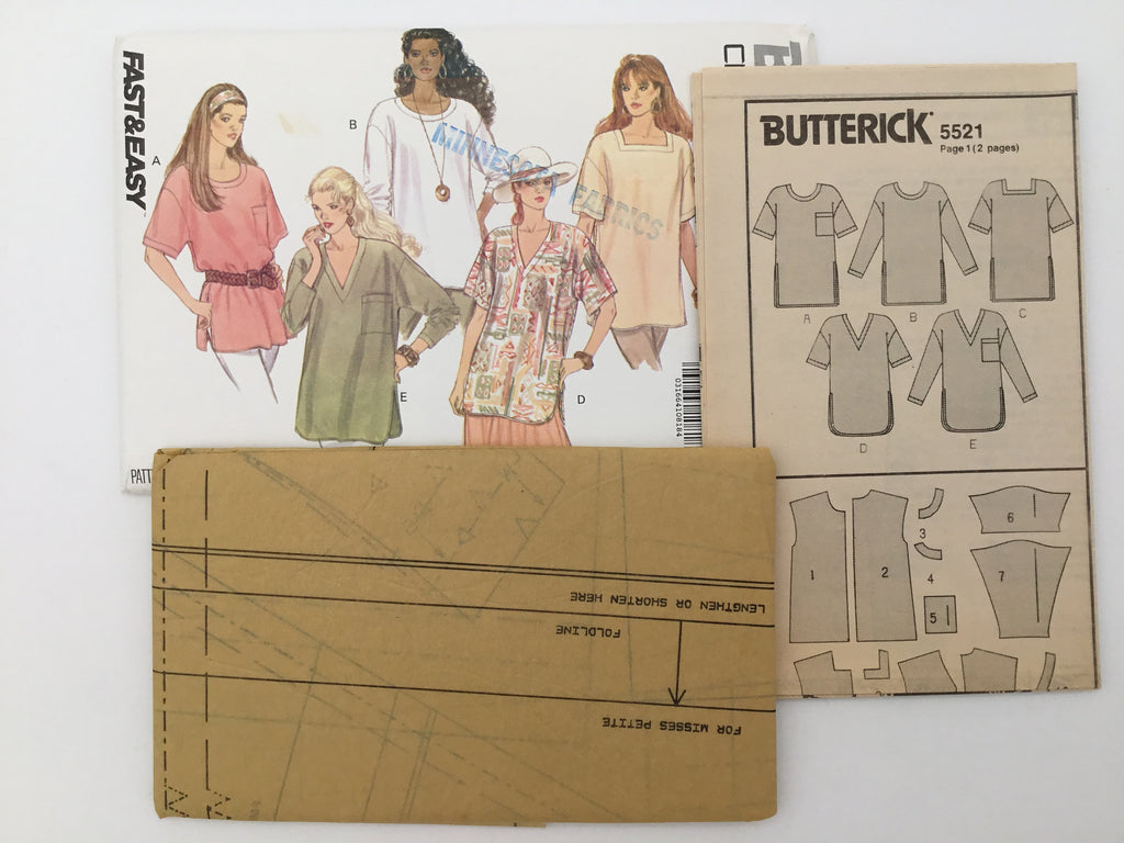 Butterick 5521 (1991) Top with Neckline and Sleeve Variations - Vintage Uncut Sewing Pattern