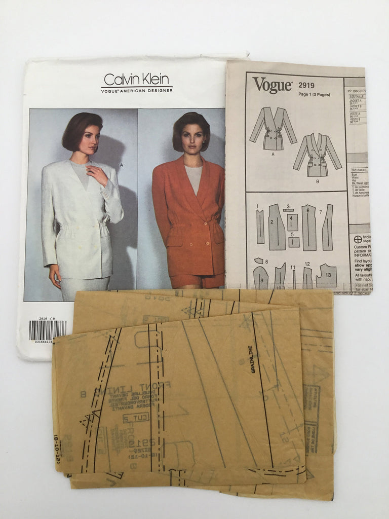 Vogue 2919 (1992) Jacket with Neckline Variations - Vintage Uncut Sewing Pattern