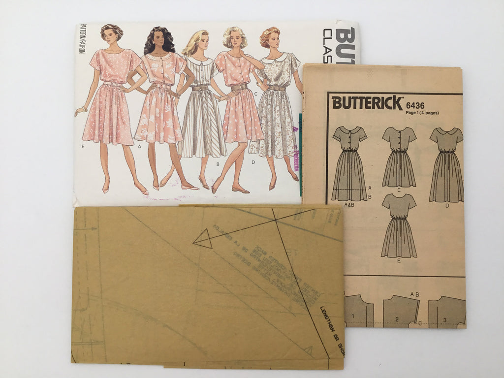 Butterick 6436 (1988) Dress with Neckline and Length Variations - Vintage Uncut Sewing Pattern