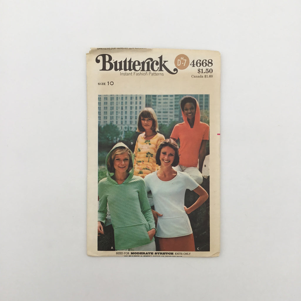 Butterick 4668 T-Shirt with Optional Hood - Vintage Uncut Sewing Pattern