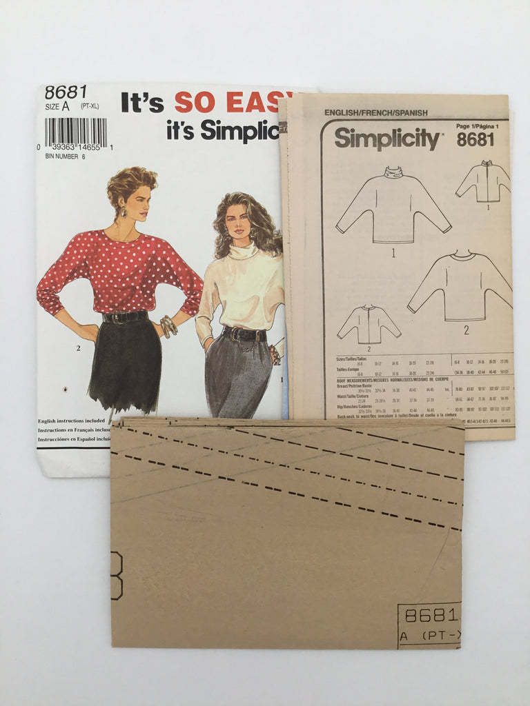 Simplicity 8681 (1993) Top with Neckline Variations - Vintage Uncut Sewing Pattern