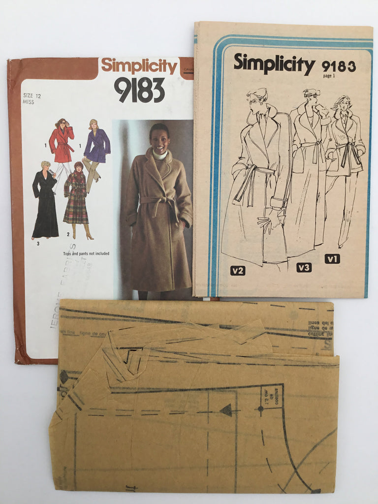 Simplicity 9183 (1979) Coat with Length Variations - Vintage Uncut Sewing Pattern