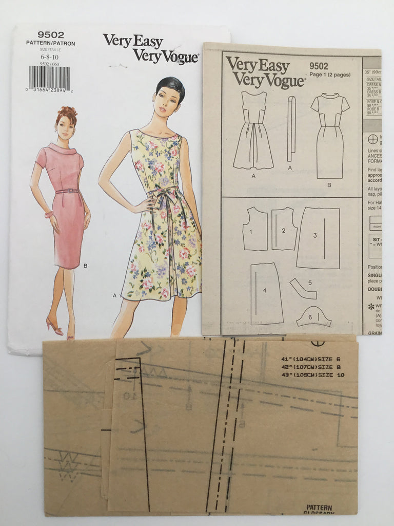 Vogue 9502 (1996) Dress with Neckline and Sleeve Variations - Vintage Uncut Sewing Pattern