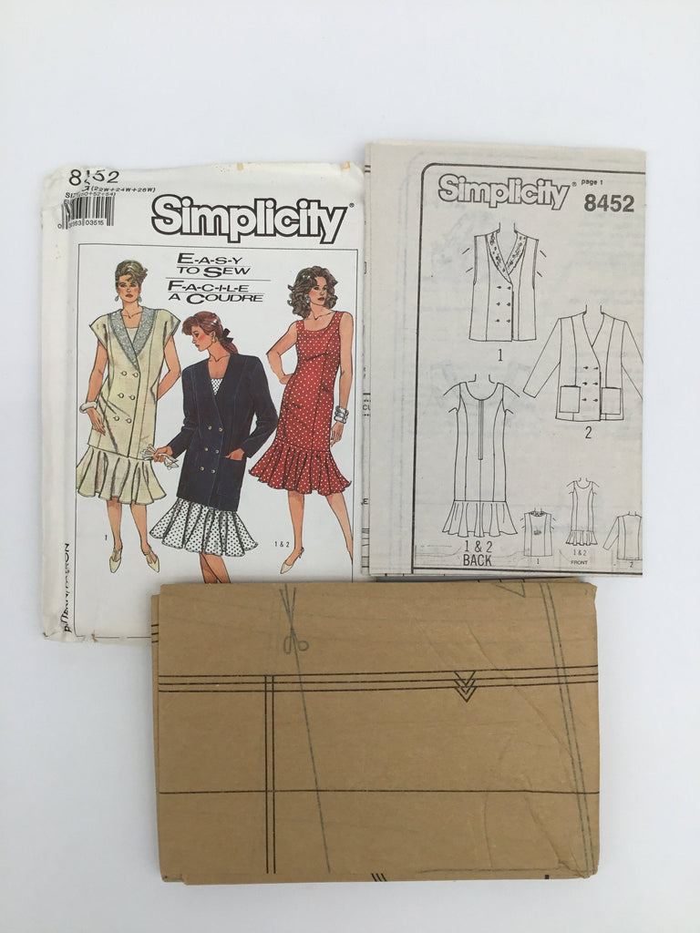 Simplicity 8452 (1987) Dress and Jacket with Sleeve Variations - Vintage Uncut Sewing Pattern