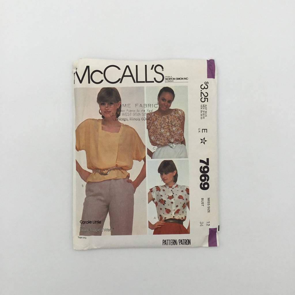 McCall's 7969 (1982) Tops with Style Variations - Vintage Uncut Sewing Pattern