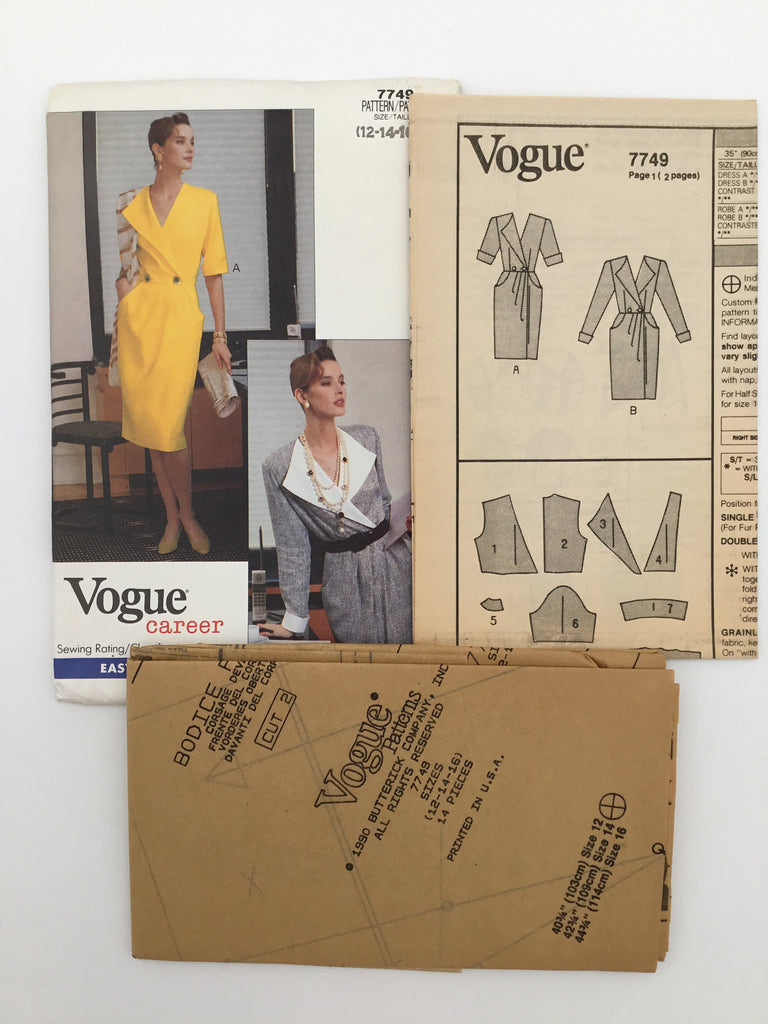 Vogue 7749 (1990) Dress with Sleeve Variations - Vintage Uncut Sewing Pattern