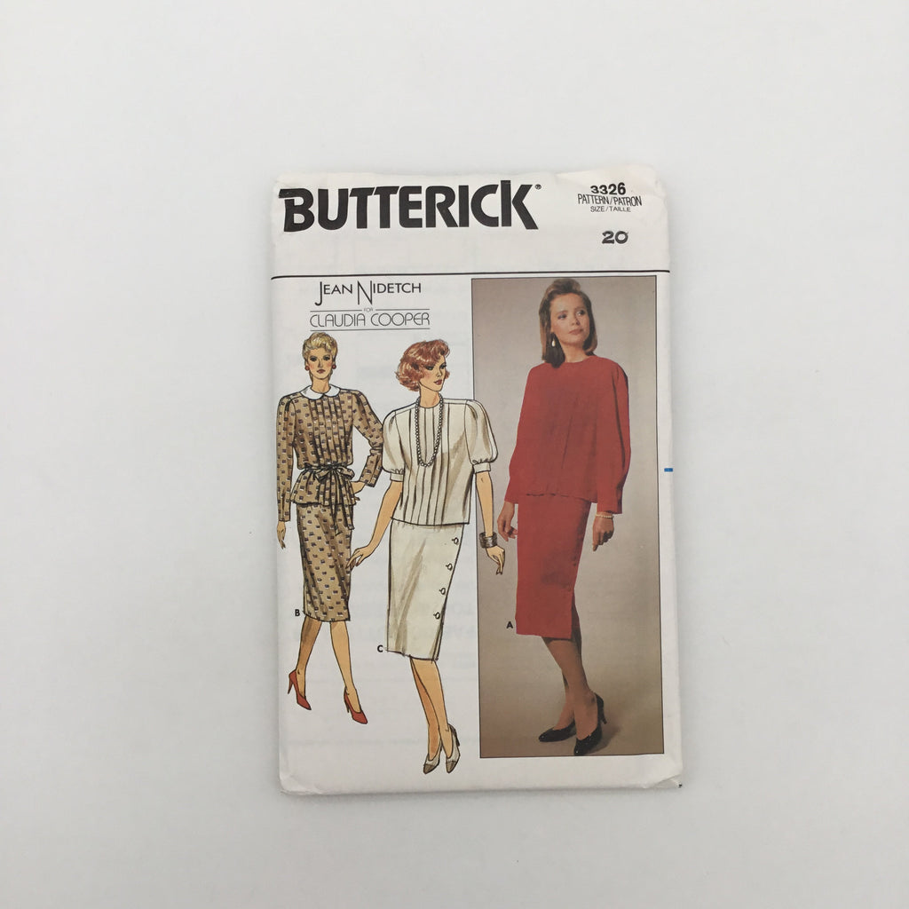 Butterick 3326 (1985) Two-Piece Dress with Collar and Sleeve Variations - Vintage Uncut Sewing Pattern