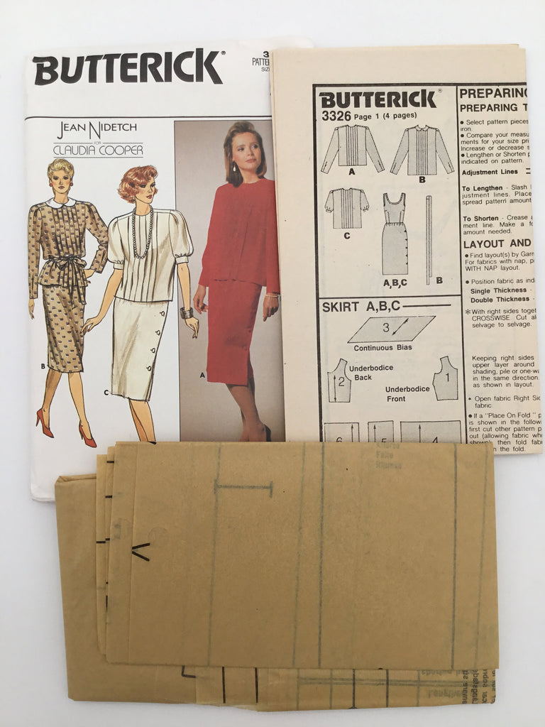 Butterick 3326 (1985) Two-Piece Dress with Collar and Sleeve Variations - Vintage Uncut Sewing Pattern