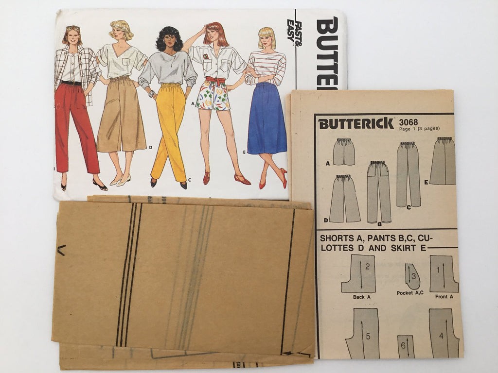 Butterick 3068 (1985) Shorts, Pants, Skirt, and Culottes - Vintage Uncut Sewing Pattern