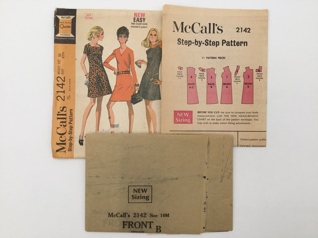 McCall's 2142 (1969) Dress with Neckline and Sleeve Variations - Vintage Uncut Sewing Pattern