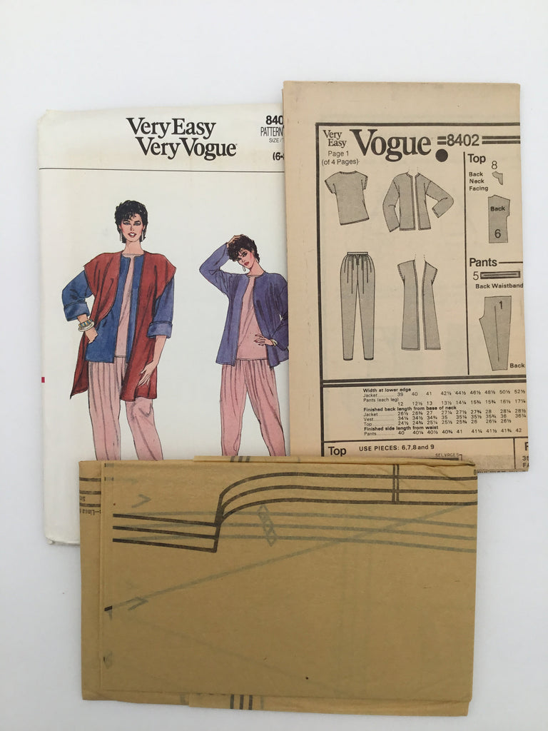 Vogue 8402 (1985) Jacket, Vest, Pants, and Top - Vintage Uncut Sewing Pattern