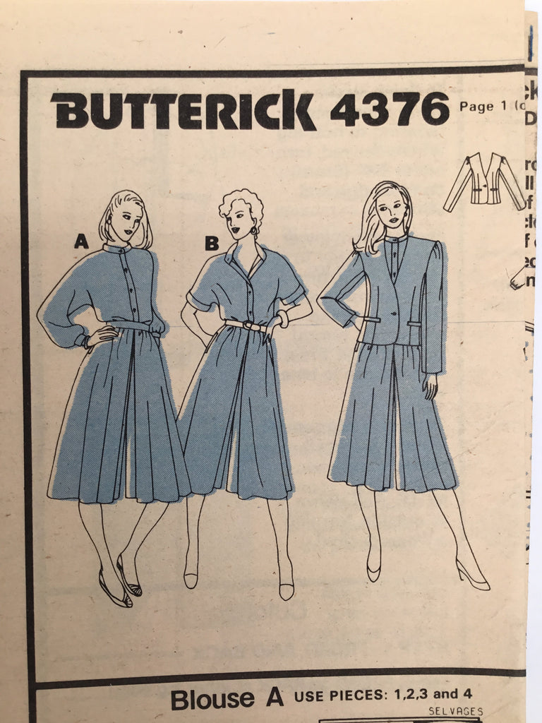 Butterick 4376 Jacket, Blouse, and Culottes - Vintage Uncut Sewing Pattern