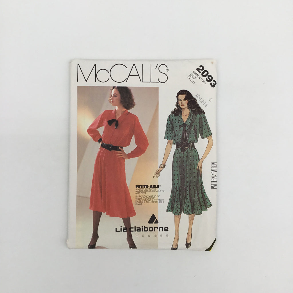 McCall's 2093 (1985) Dress with Sleeve Variations - Vintage Uncut Sewing Pattern