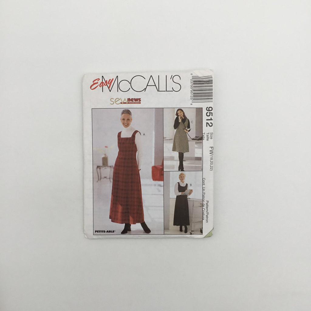 McCall's 9512 (1998) Jumper with Neckline and Length Variations - Vintage Uncut Sewing Pattern