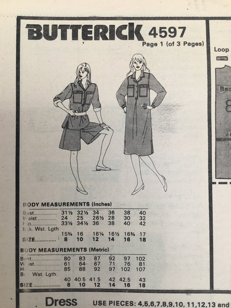 Butterick 4597 Dress, Tunic, and Culottes - Vintage Uncut Sewing Pattern