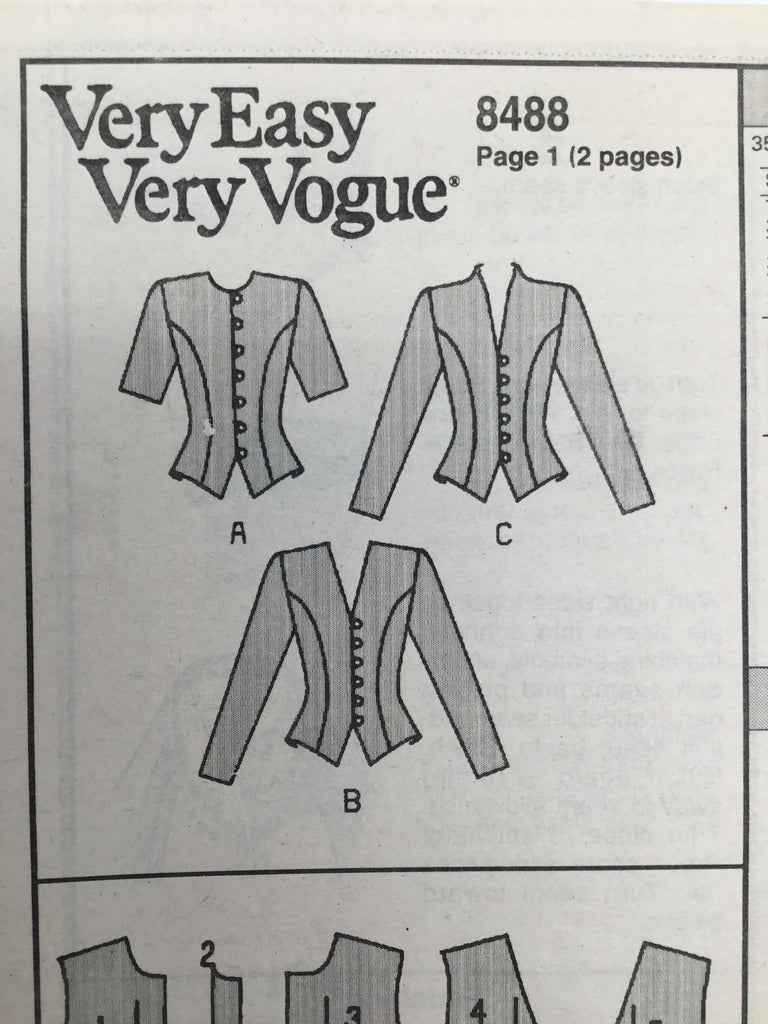 Vogue 8488 (1992) Top with Neckline and Sleeve Variations - Vintage Uncut Sewing Pattern
