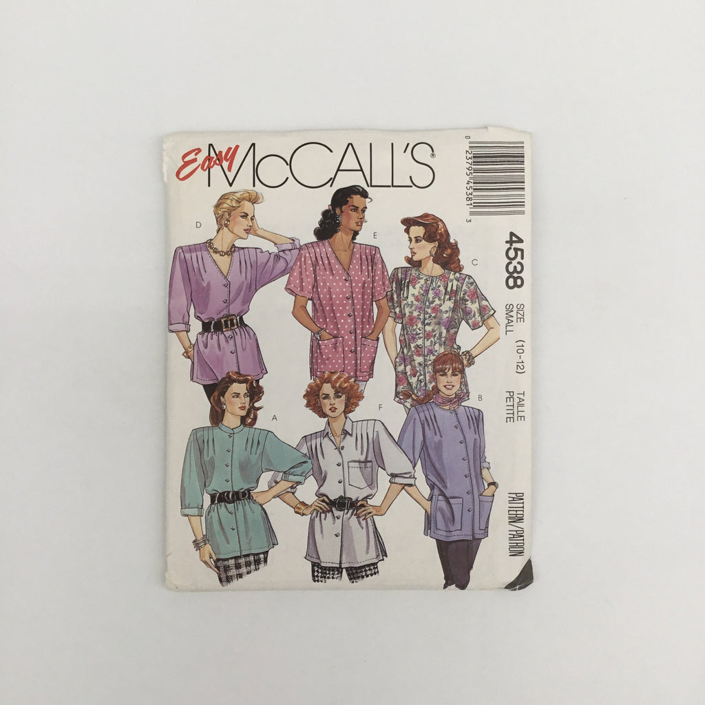 McCall's 4538 (1989) Blouse with Neckline and Sleeve Variations - Vintage Uncut Sewing Pattern