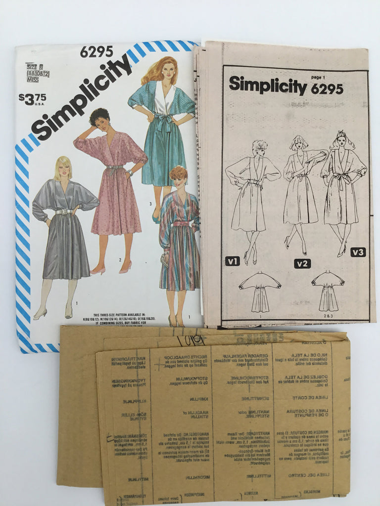 Simplicity 6295 (1983) Wrap Dress with Sleeve Variations - Vintage Uncut Sewing Pattern