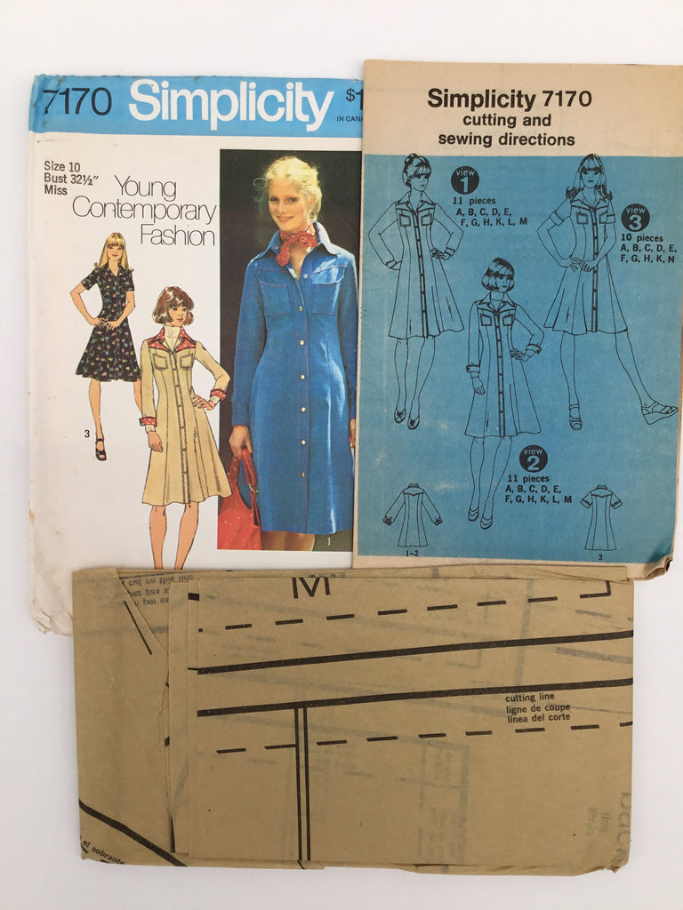 Simplicity 7170 (1975) Dress with Sleeve Variations - Vintage Uncut Sewing Pattern