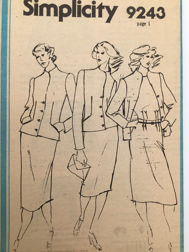 Simplicity 9243 (1979) Skirt, Blouse, and Jacket - Vintage Uncut Sewing Pattern