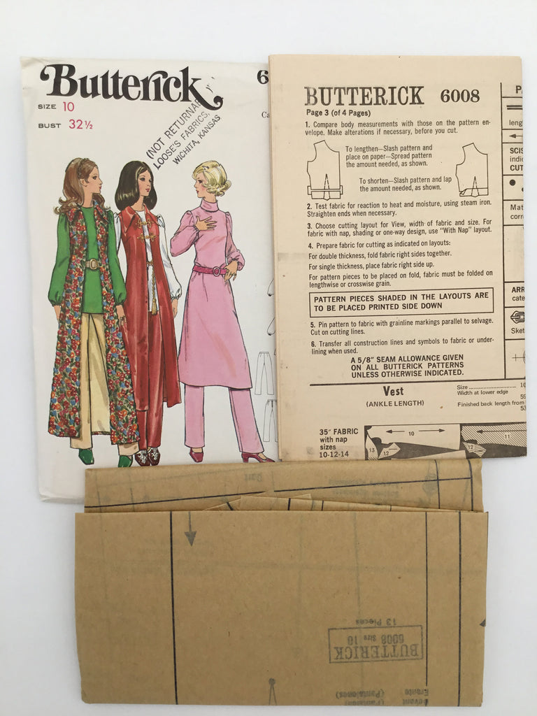 Butterick 6008 Dress, Top, Vest, and Pants - Vintage Uncut Sewing Pattern