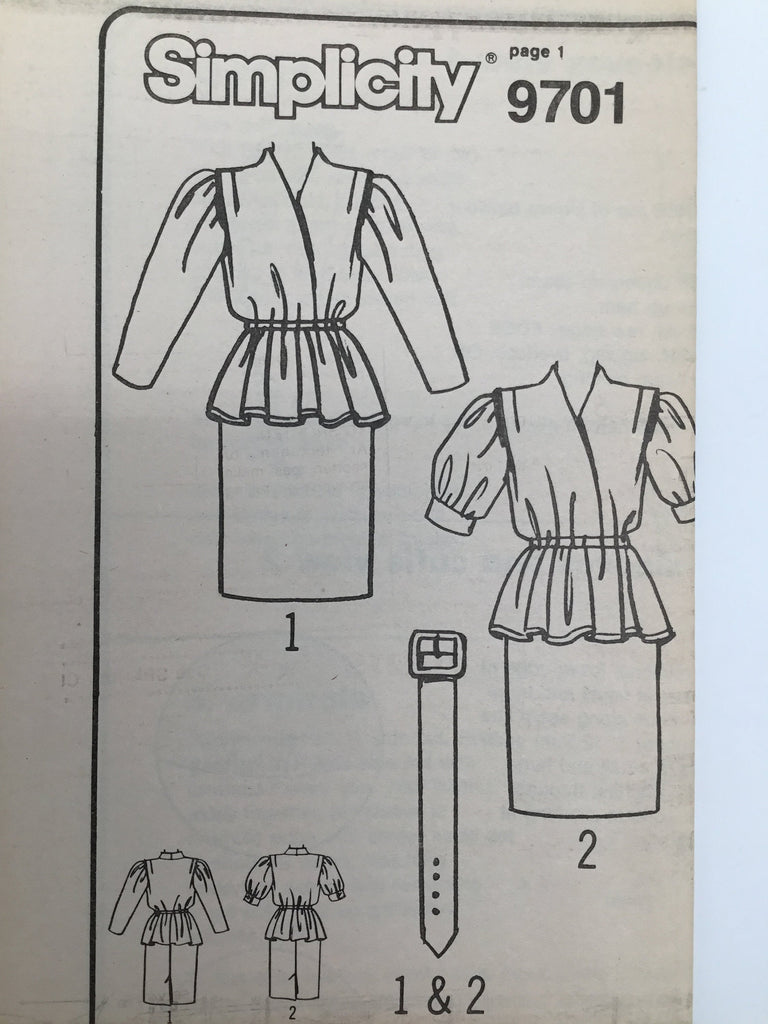 Simplicity 9701 (1990) Dress with Sleeve Variations - Vintage Uncut Sewing Pattern