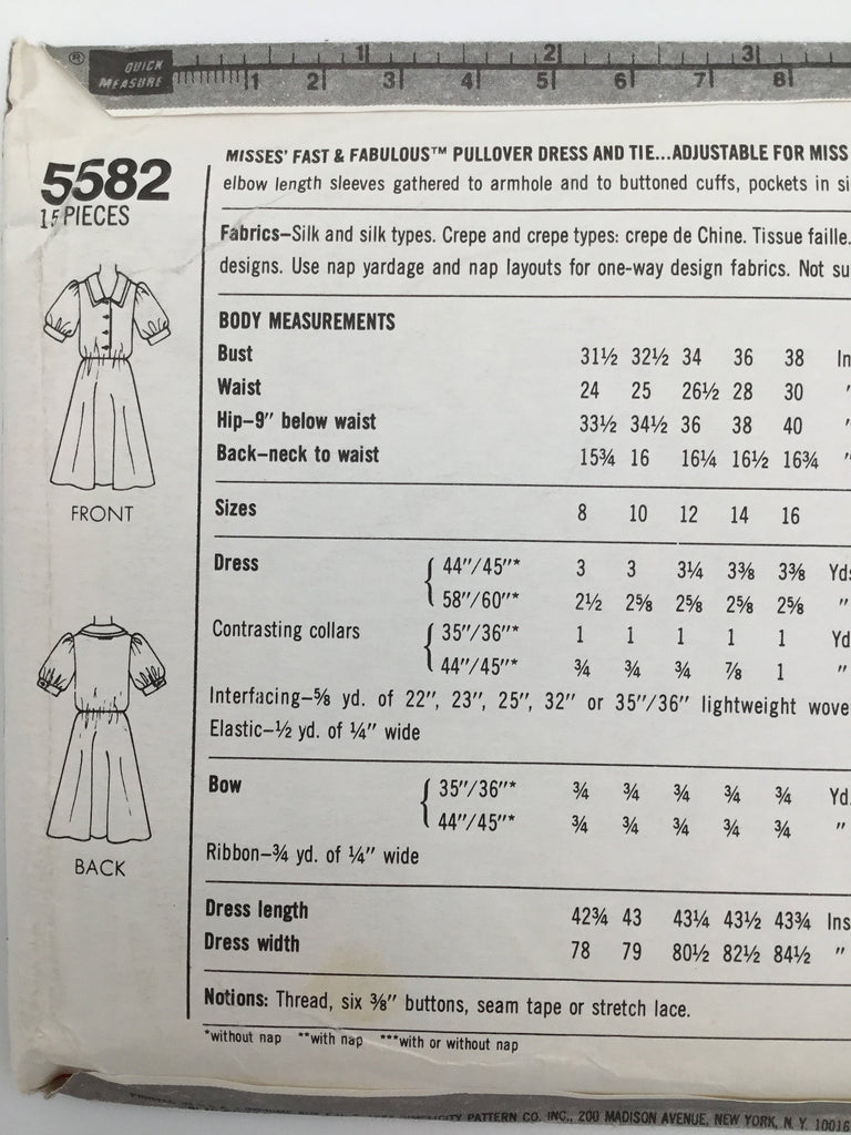 Simplicity 5582 (1982) Dress - Vintage Uncut Sewing Pattern