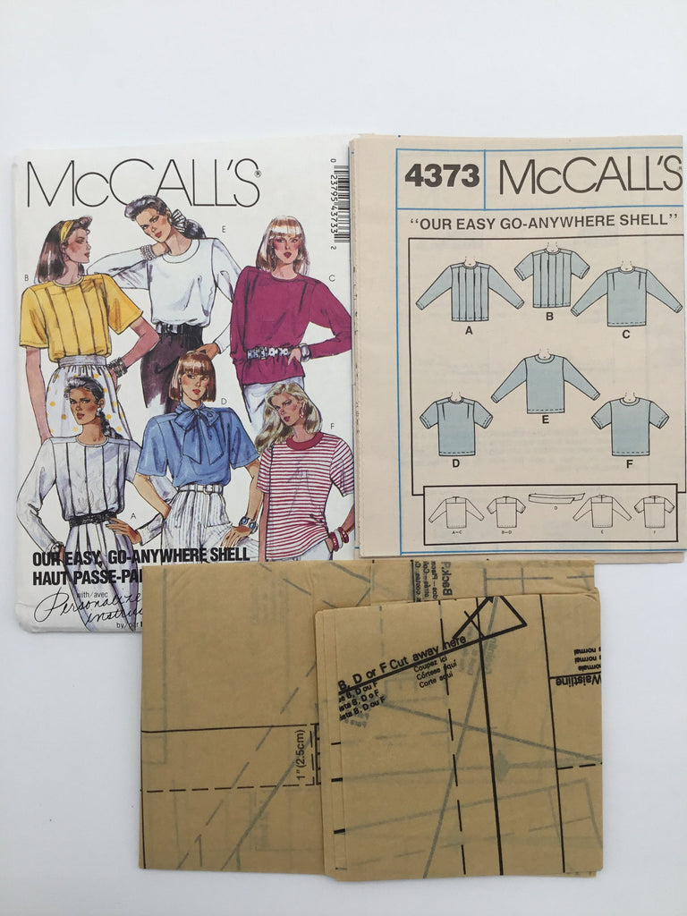 McCall's 4373 (1989) Blouse with Neckline, Sleeve, and Style Variations - Vintage Uncut Sewing Pattern