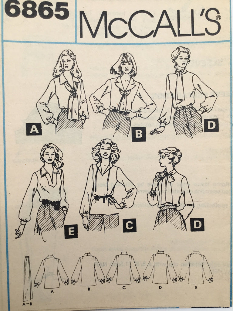 McCall's 6865 (1979) Blouse with Neckline Variations - Vintage Uncut Sewing Pattern
