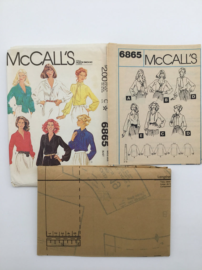 McCall's 6865 (1979) Blouse with Neckline Variations - Vintage Uncut Sewing Pattern