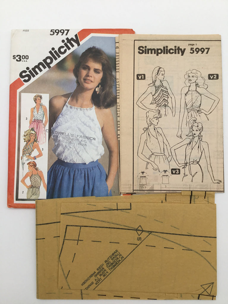 Simplicity 5997 (1983) Halter Tops with Neckline Variations - Vintage Uncut Sewing Pattern