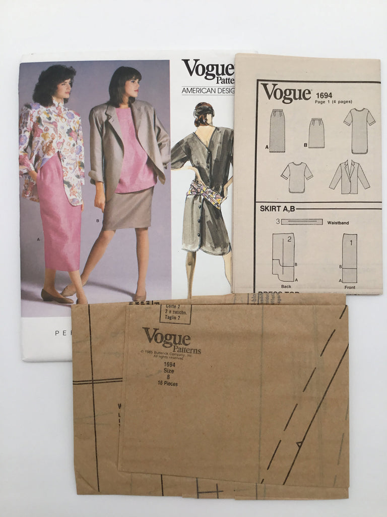 Vogue 1694 (1986) Jacket, Dress, Top, and Skirt - Vintage Uncut Sewing Pattern