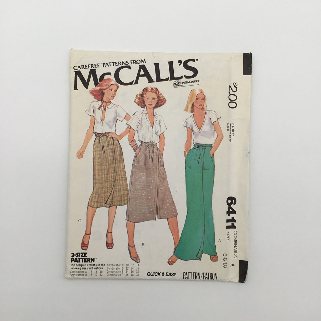 McCall's 6411 (1978) Wrap Skirt with Length Variations - Vintage Uncut Sewing Pattern