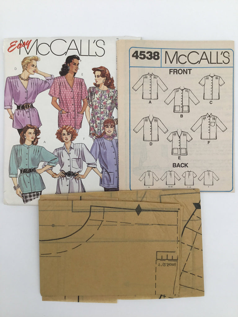 McCall's 4538 (1989) Blouse with Neckline and Sleeve Variations - Vintage Uncut Sewing Pattern