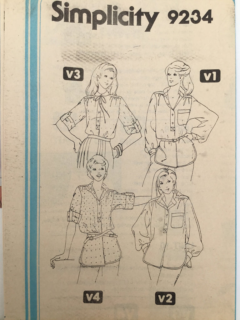 Simplicity 9234 (1979) Tunic or Shirt with Neckline and Sleeve Variations - Vintage Uncut Sewing Pattern