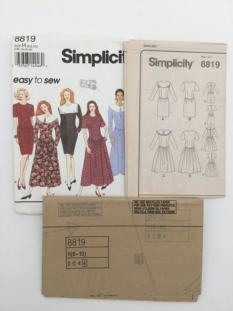 Simplicity 8819 (1994) Dress with Sleeve, Style, and Length Variations - Vintage Uncut Sewing Pattern