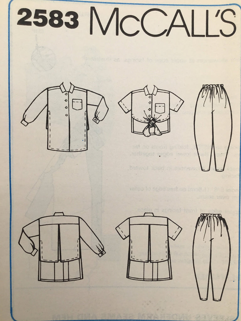 McCall's 2583 (1986) Shirt and Pants - Vintage Uncut Sewing Pattern