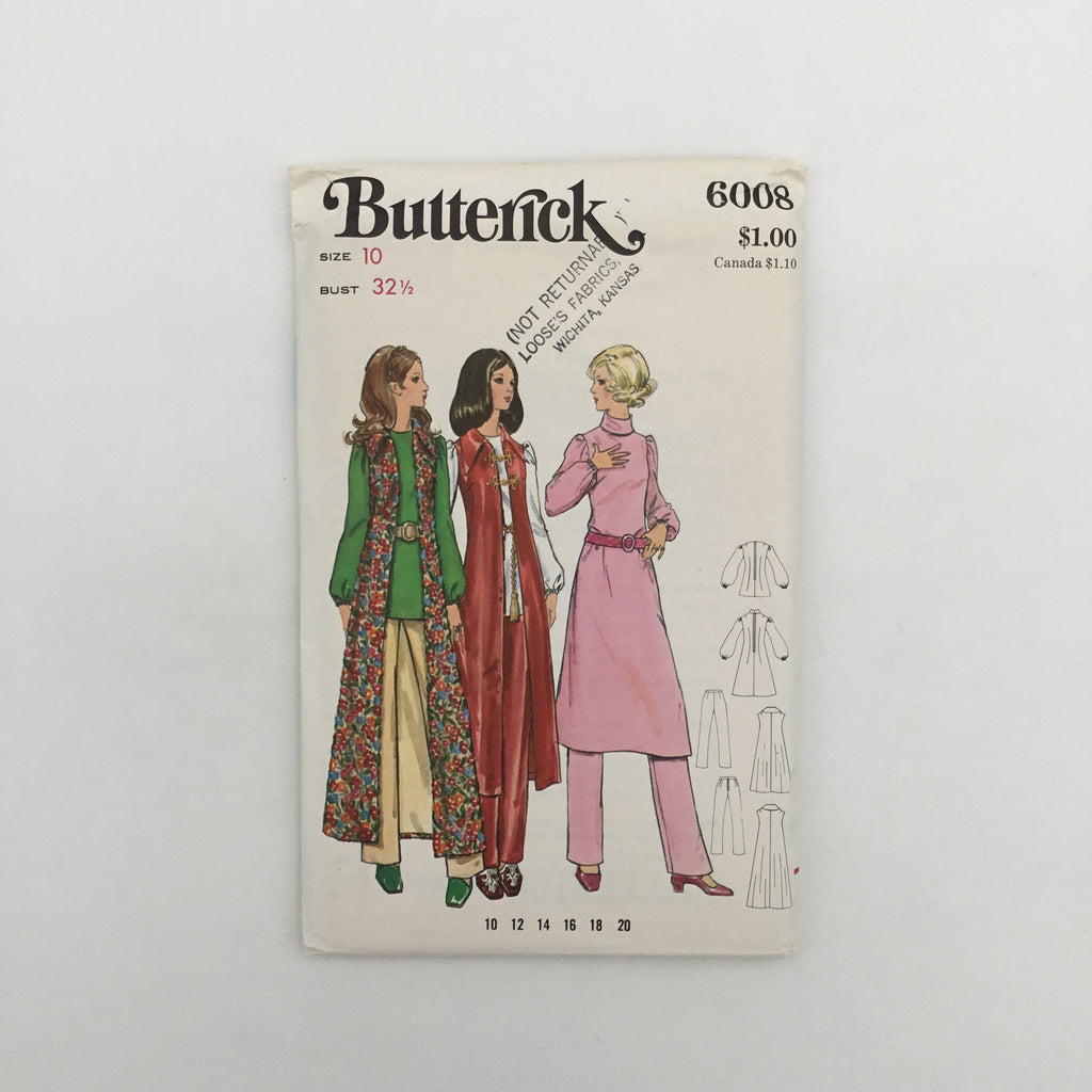 Butterick 6008 Dress, Top, Vest, and Pants - Vintage Uncut Sewing Pattern
