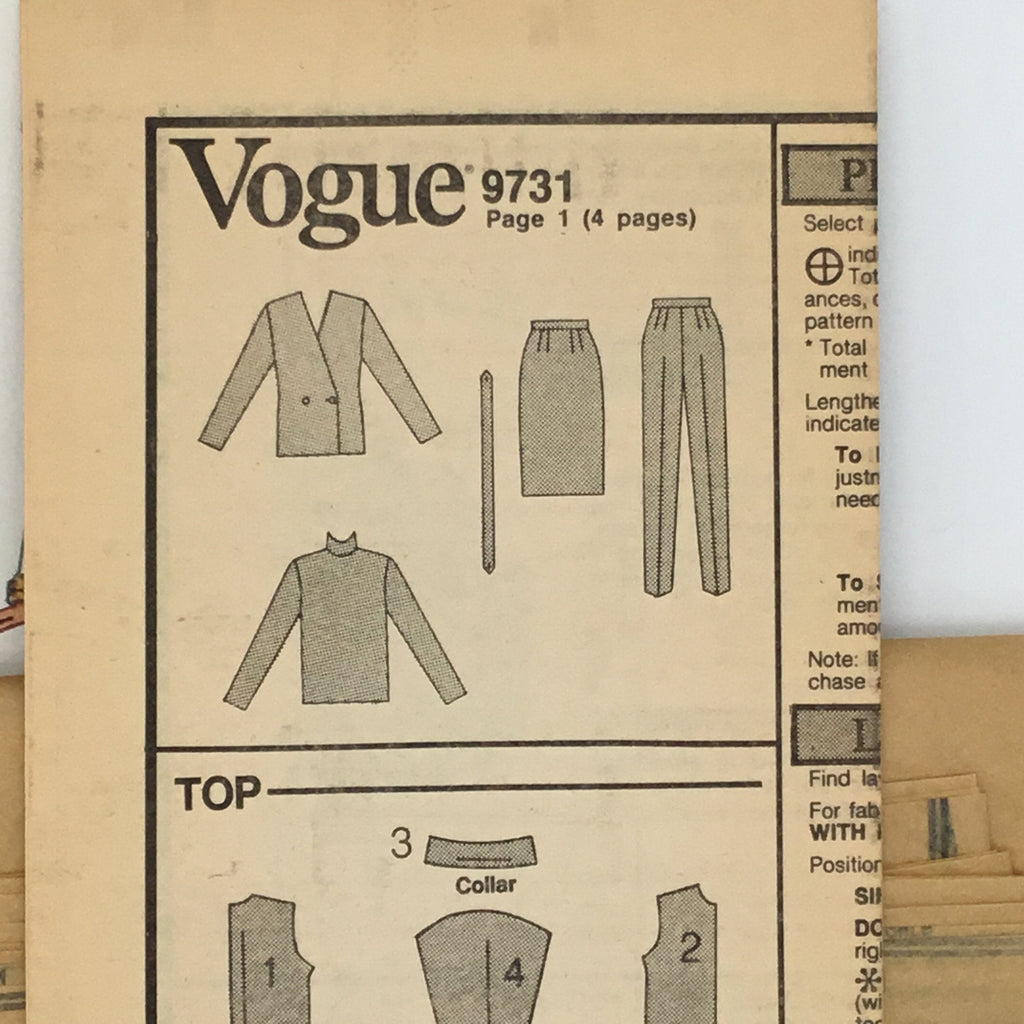 Vogue 9731 (1986) Jacket, Skirt, Pants, and Top - Vintage Uncut Sewing Pattern