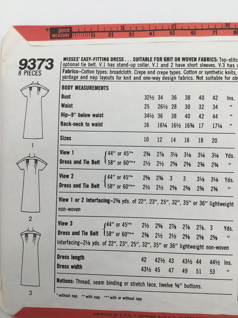 Simplicity 9373 (1980) Dress with Neckline and Sleeve Variations - Vintage Uncut Sewing Pattern