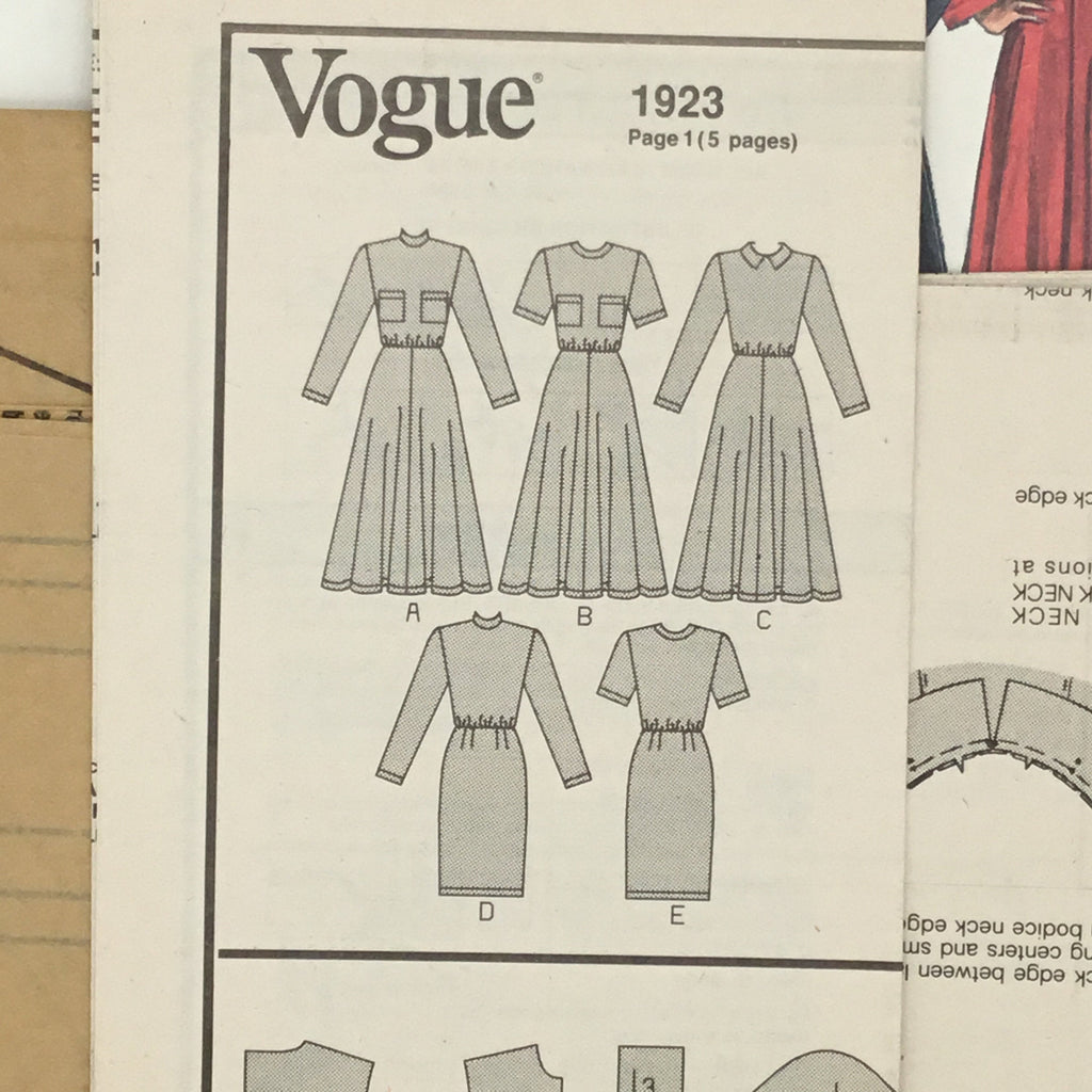 Vogue 1923 (1987) Dress with Neckline, Sleeve, and Length Variations - Vintage Uncut Sewing Pattern