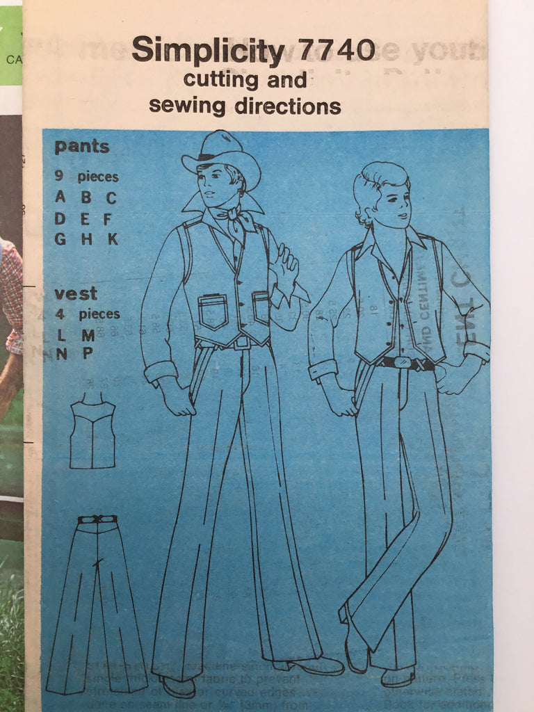 Simplicity 7740 (1976) Vest and Pants - Vintage Uncut Sewing Pattern