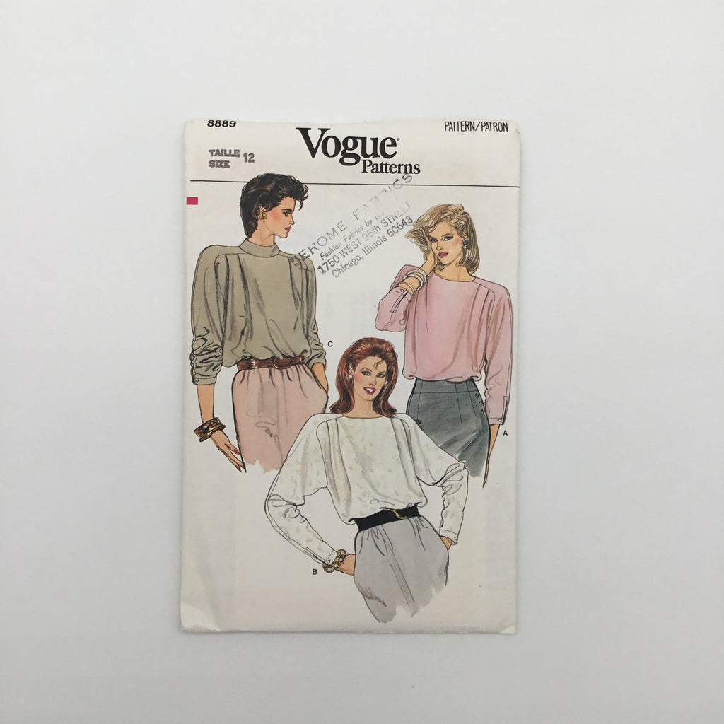 Vogue 8889 Blouse with Neckline and Sleeve Variations - Vintage Uncut Sewing Pattern