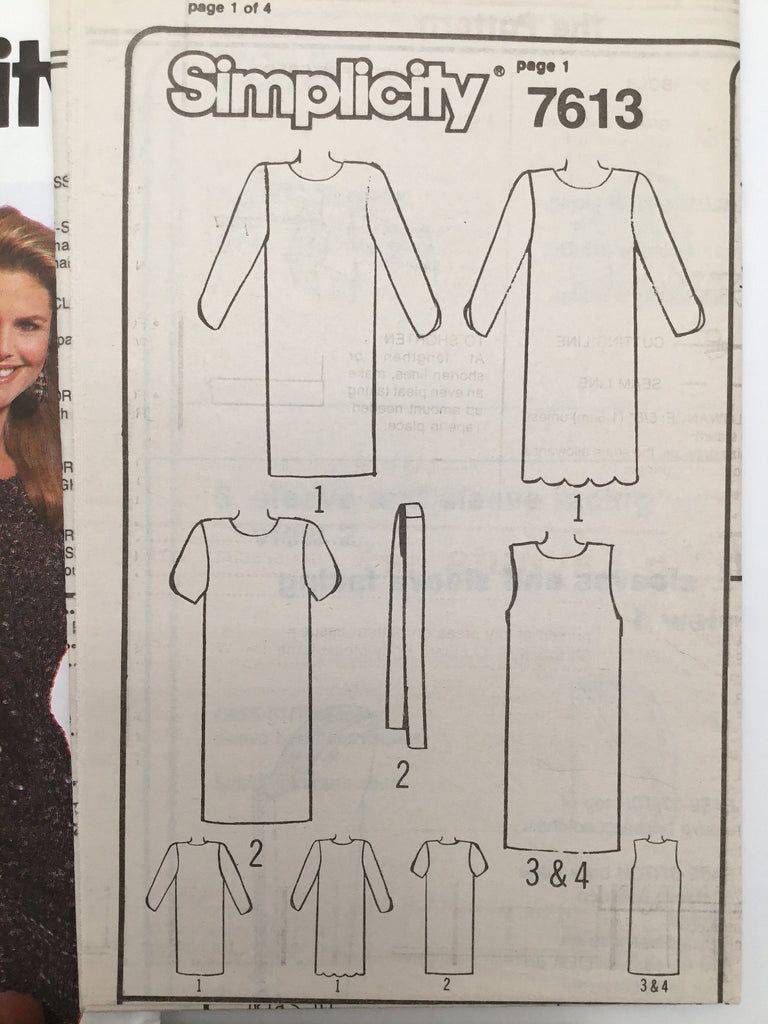 Simplicity 7613 (1991) Christie Brinkley Dress with Sleeve Variations - Vintage Uncut Sewing Pattern