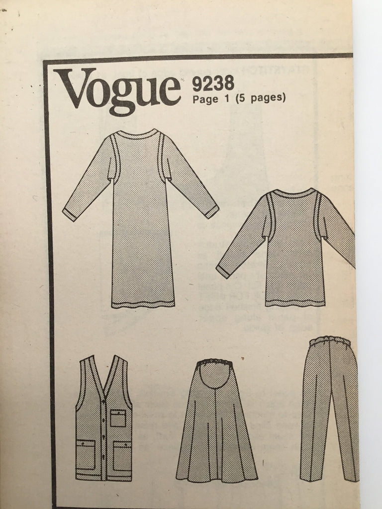 Vogue 9238 (1985) Maternity Dress, Tunic, Vest, Skirt, and Pants - Vintage Uncut Sewing Pattern