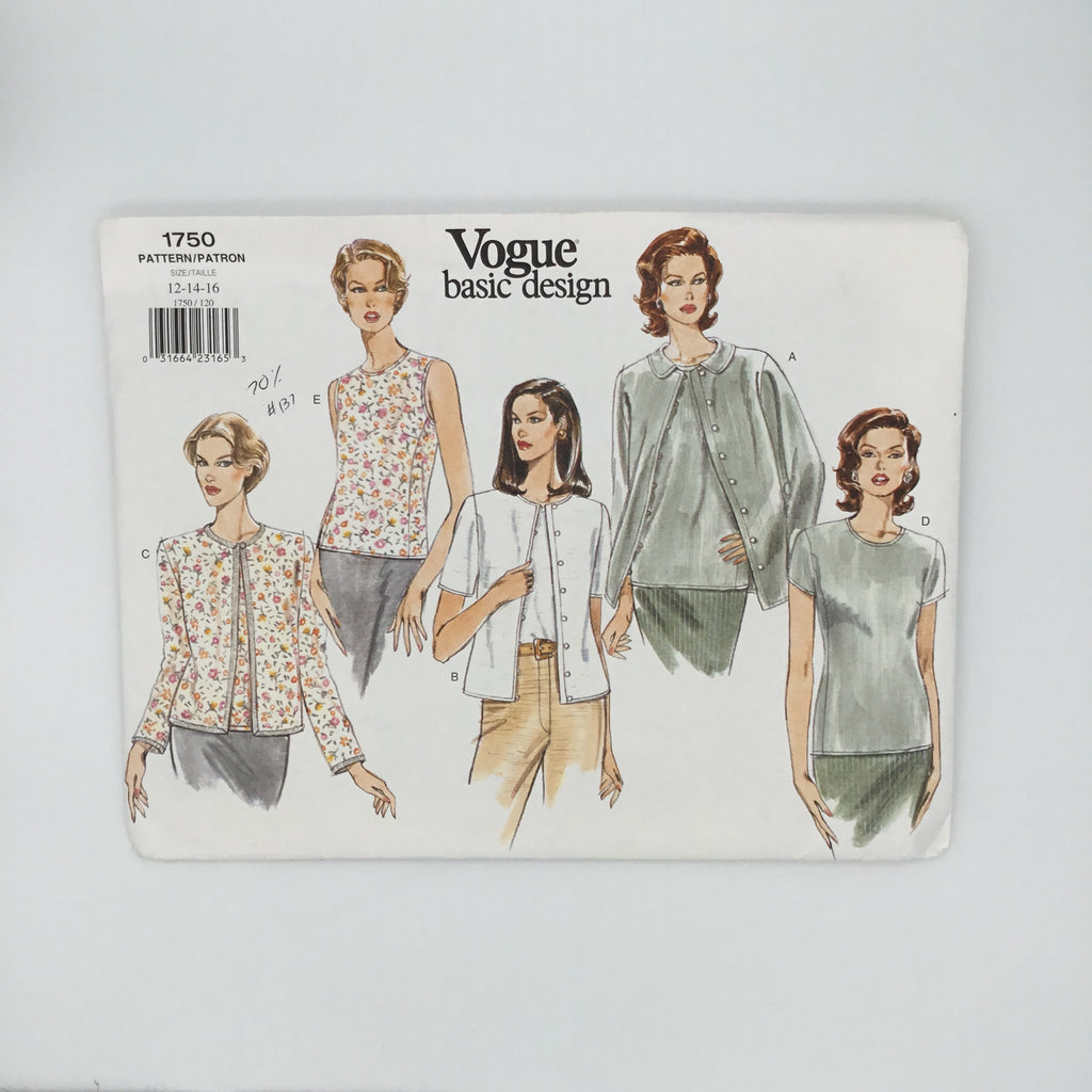 Vogue 1750 (1996) Cardigan and Top - Vintage Uncut Sewing Pattern