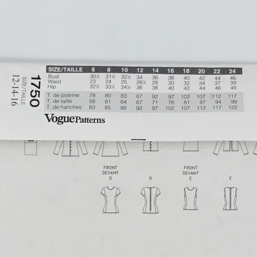 Vogue 1750 (1996) Cardigan and Top - Vintage Uncut Sewing Pattern