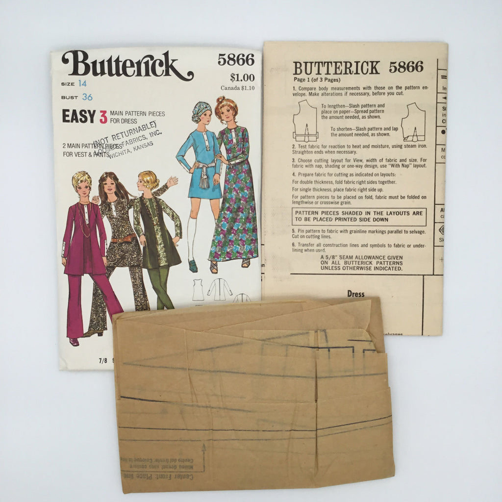Butterick 5866 Dress, Vest, and Pants - Vintage Uncut Sewing Pattern