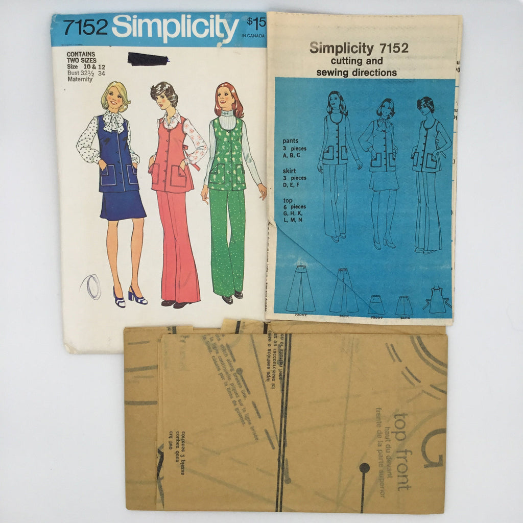 Simplicity 7152 (1975) Maternity Top, Skirt, and Pants - Vintage Uncut Sewing Pattern