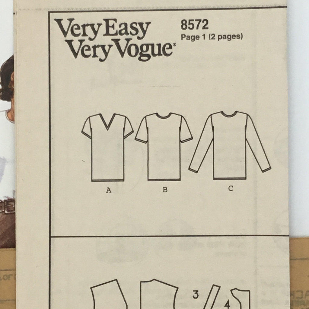 Vogue 8572 (1993) Top with Neckline and Sleeve Variations - Vintage Uncut Sewing Pattern